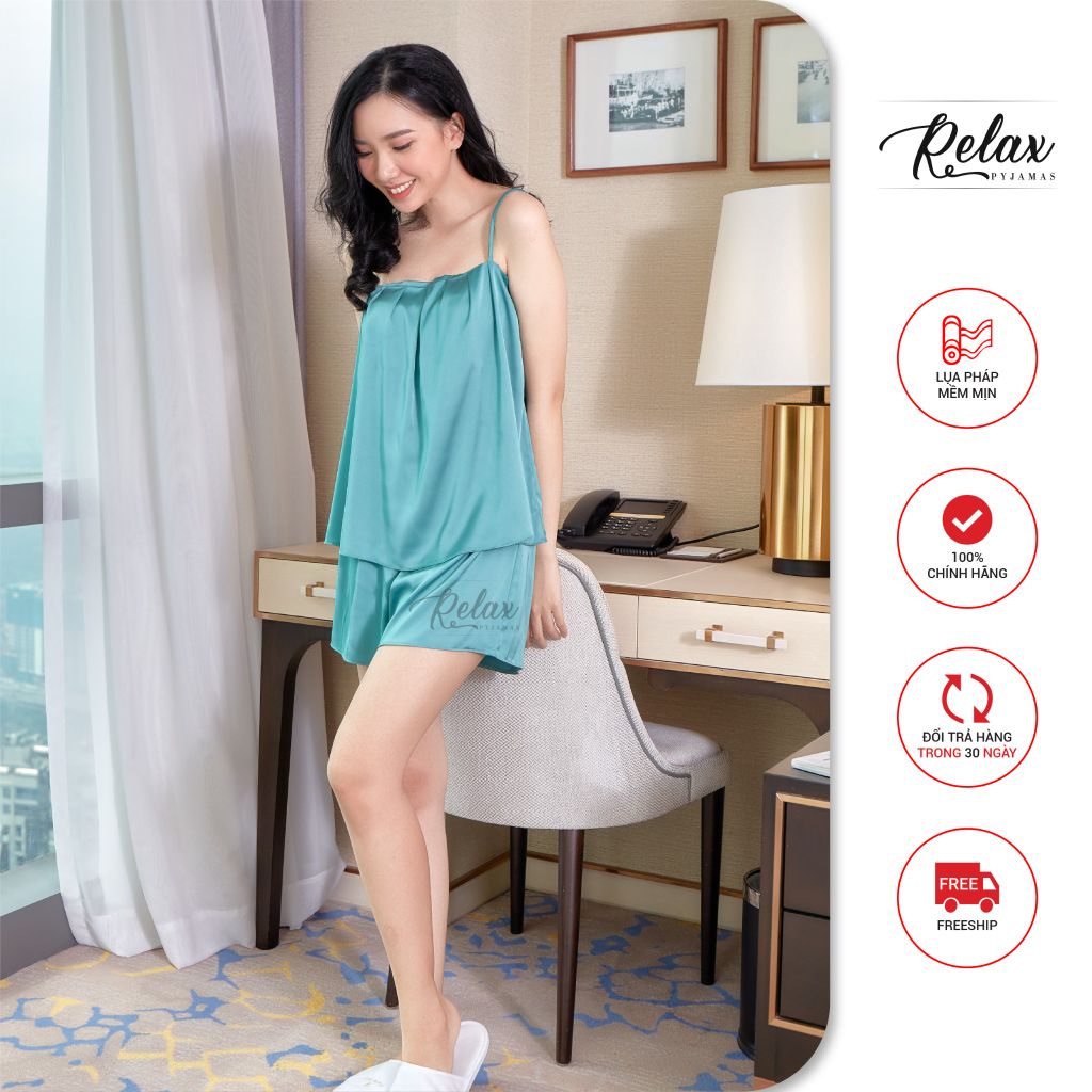 Đồ bộ mặc nhà nữ áo hai dây quần đùi HW1005- xanh vỏ đậu