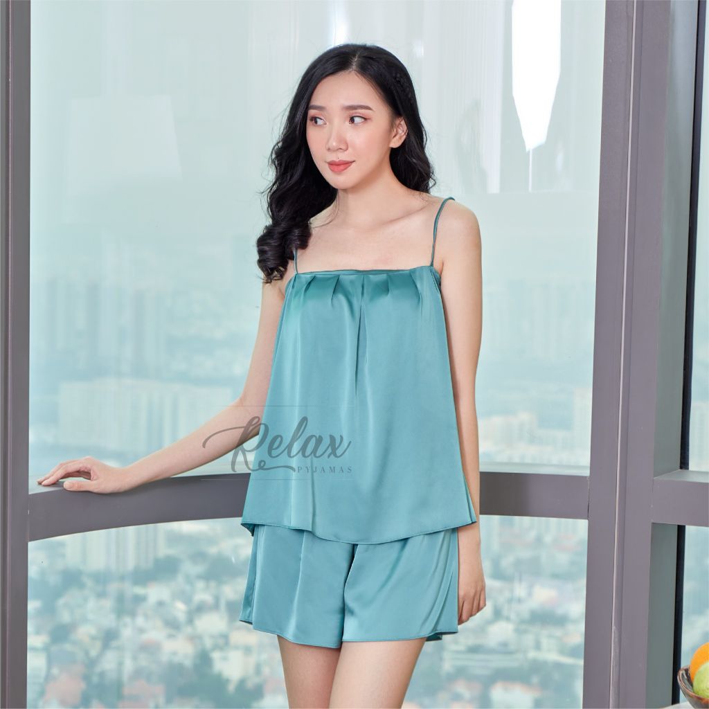 Đồ bộ mặc nhà nữ áo hai dây quần đùi HW1005- xanh vỏ đậu