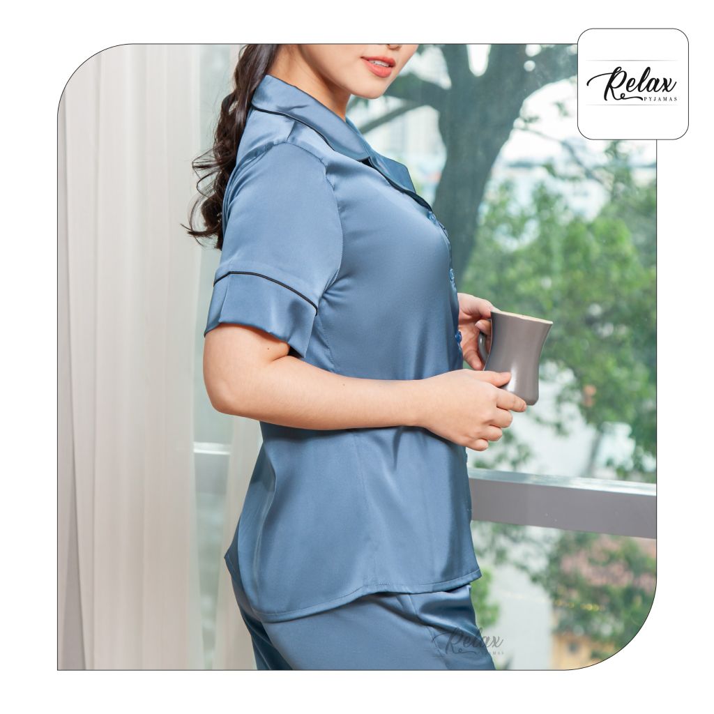 Đồ mặc nhà pyjama tay ngắn quần dài HW1001-xám xanh