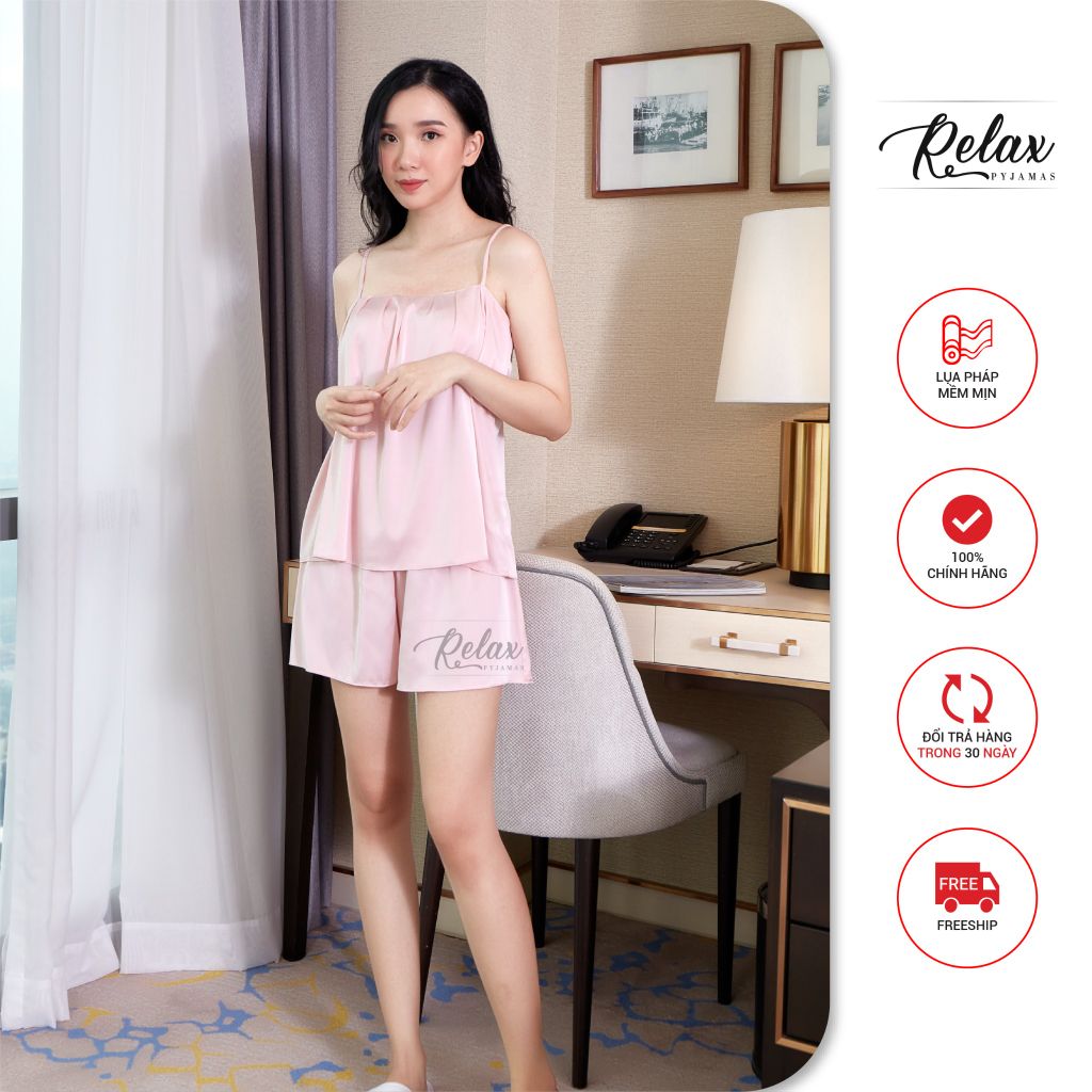 Đồ bộ mặc nhà nữ áo hai dây quần đùi HW1005- Hồng nhạt