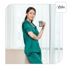 Đồ mặc nhà pyjama tay ngắn quần dài HW1001-Xanh cổ vịt
