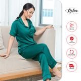 Đồ mặc nhà pyjama tay ngắn quần dài HW1001-Xanh cổ vịt