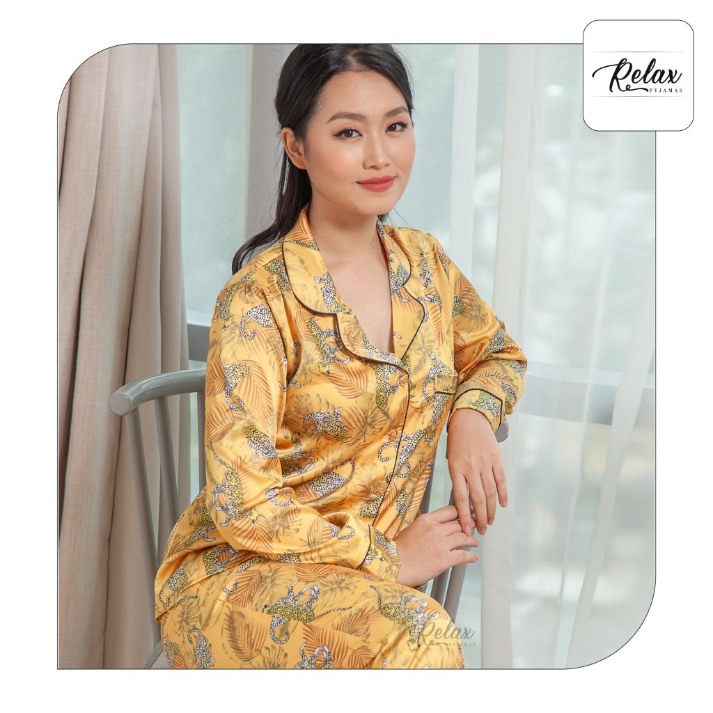 Đồ mặc nhà pyjama tay dài quần dài họa tiết HW1004-HT Vàng đồng