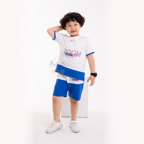 Đồ bộ bé trai thời trang cao cấp Relax Kids KWN1001- Trắng Xanh