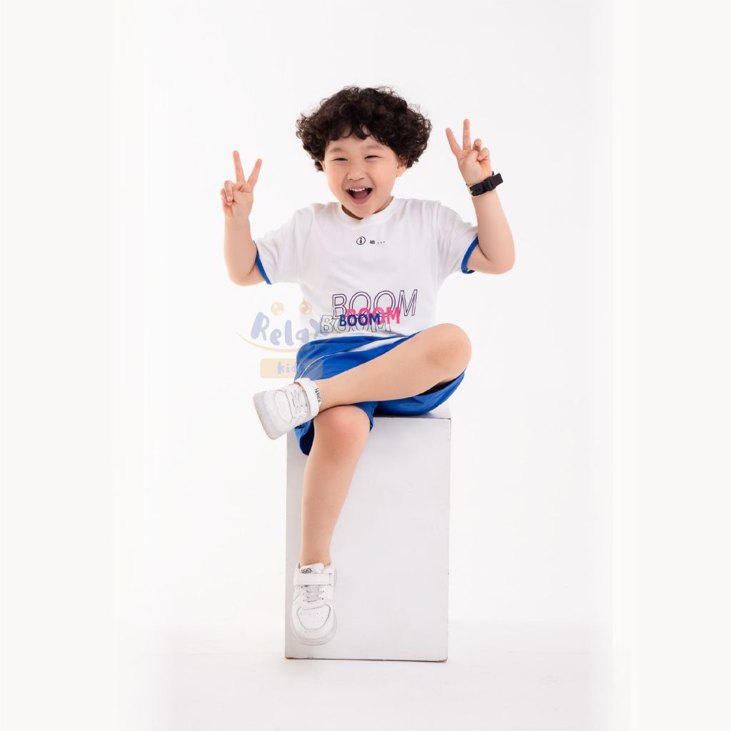 Đồ bộ bé trai thời trang cao cấp Relax Kids KWN1001- Trắng Xanh