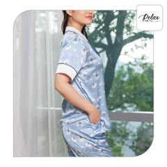 Đồ mặc nhà pyjama tay ngắn quần dài HW1003-HT Xám xanh