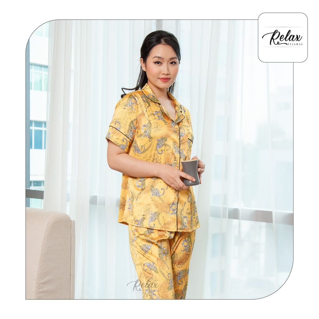 Đồ mặc nhà pyjama tay ngắn quần dài HW1003- HT vàng đồng