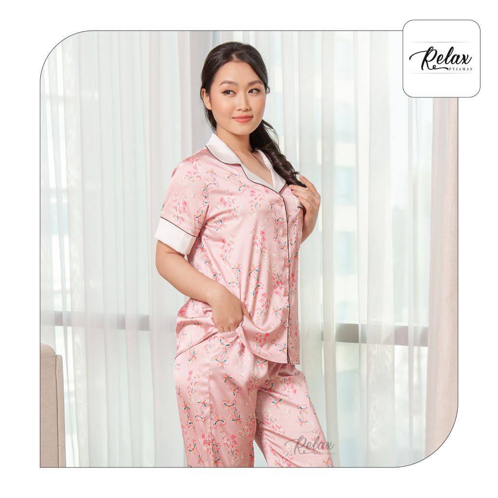 Đồ mặc nhà pyjama tay ngắn quần dài HW1003-HT Hồng nhạt