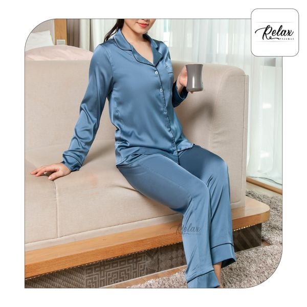 Đồ mặc nhà pyjama tay dài quần dài HW1002-Xám xanh