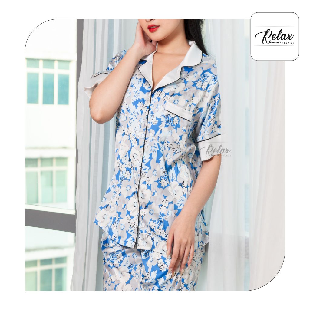 Đồ mặc nhà pyjama tay ngắn quần dài HW1003 - HT Xanh biển