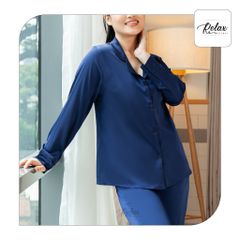 Đồ mặc nhà pyjama tay dài quần dài HW1002-Xanh đen