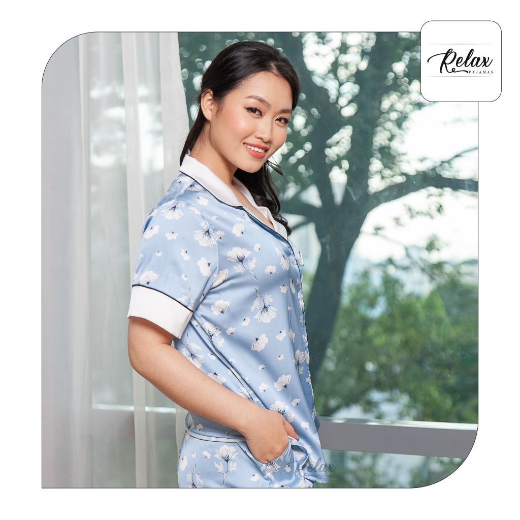 Đồ mặc nhà pyjama tay ngắn quần dài HW1003-HT Xám xanh