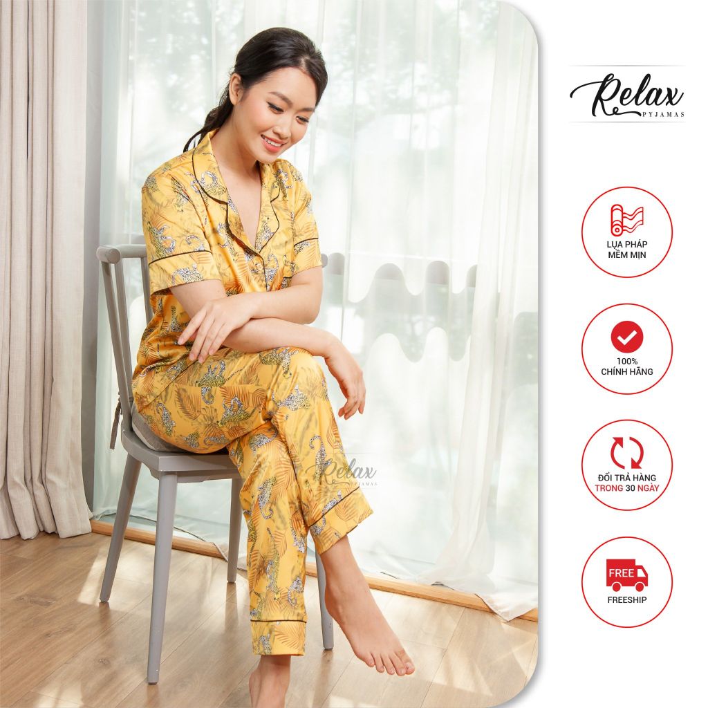 Đồ mặc nhà pyjama tay ngắn quần dài HW1003- HT vàng đồng