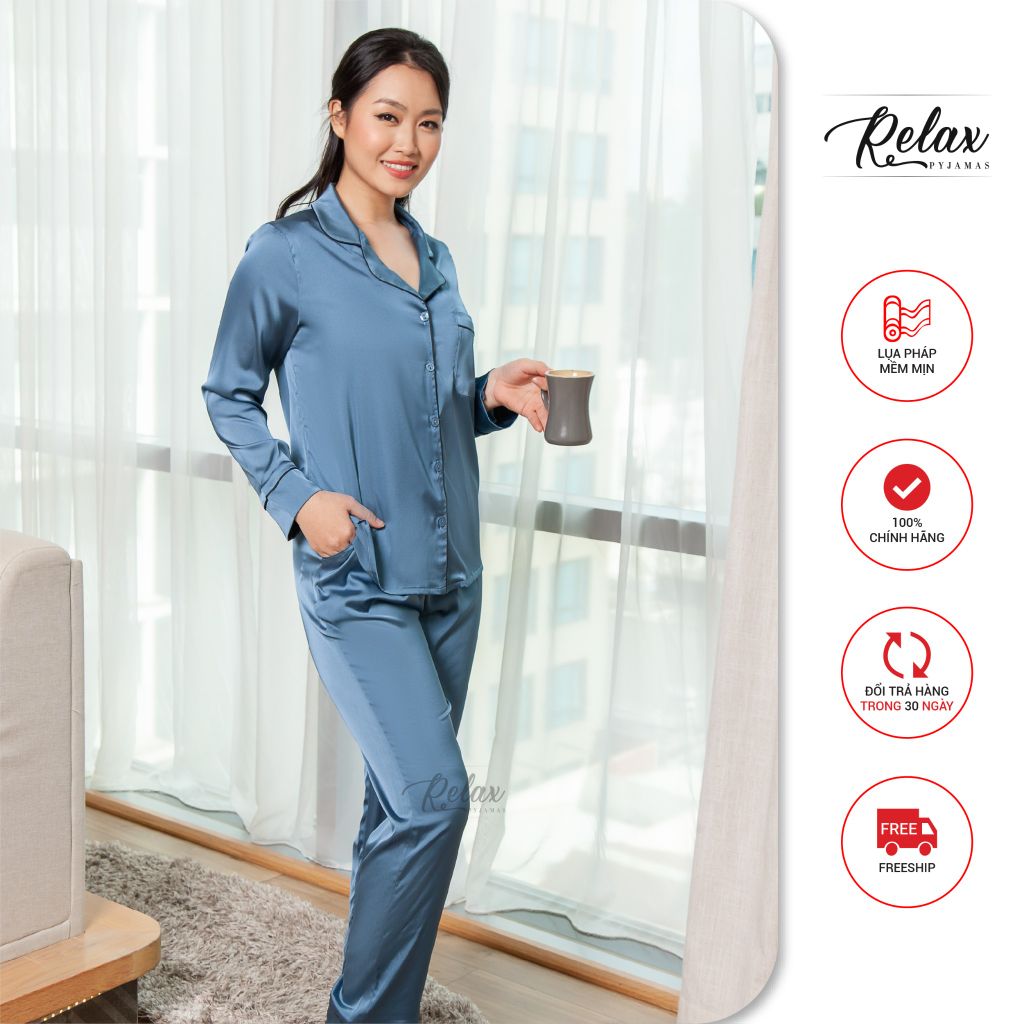 Đồ mặc nhà pyjama tay dài quần dài HW1002-Xám xanh