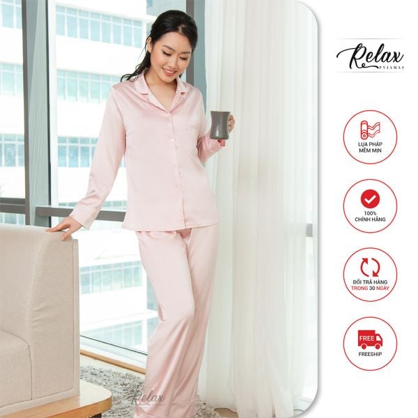 Đồ mặc nhà pyjama tay dài quần dài HW1002-hồng nhạt