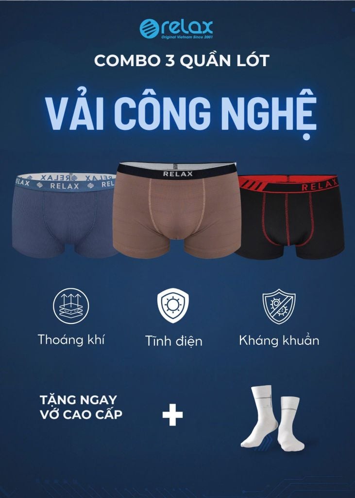 Combo 3 Quần lót nam Relax cao cấp – 3 công nghệ vải hiện đại