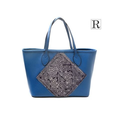 W28xH21 cm / Xanh dương / Da bò thật phối vải lanh vẽ sáp ong