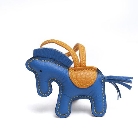 H-8cm / Xanh blue - Vàng / Da bò thật