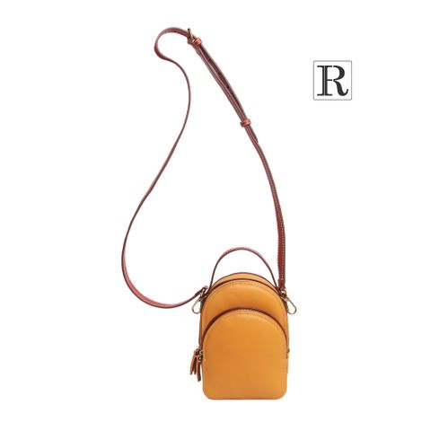 W13 x H19 x D7,2 cm / Vàng - Nâu / Da bò thật