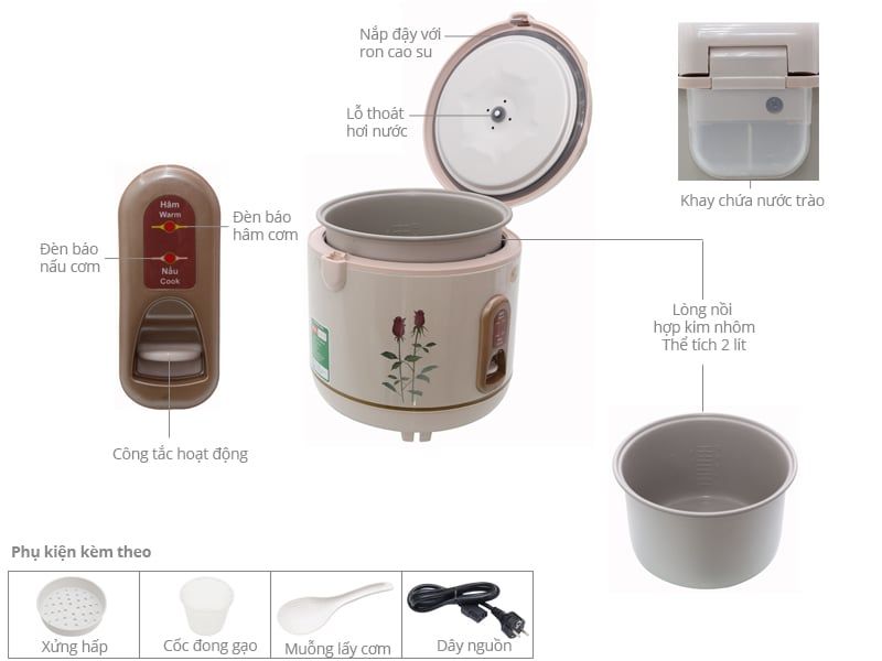 Nồi cơm nắp gài Happy Cook 2L HC-200