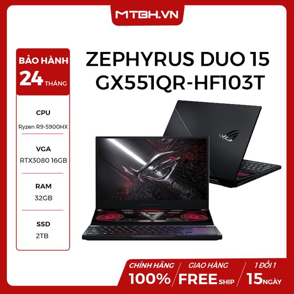 LAPTOP ASUS ROG ZEPHYRUS DUO 15 SE GX551QR-HF103T RYZEN 9 5900HX | GEFORCE RTX 3080 16GB | 32GB RAM | 2TB SSD | 15.6” IPS FHD 300HZ PERKEY | WIN 10 VSC