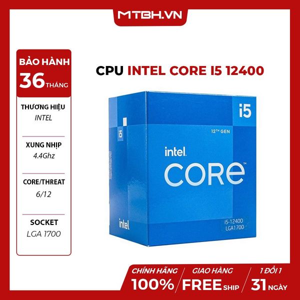 CPU Intel Core i5 12400 (Upto 4.4Ghz, 6 nhân 12 luồng, 18MB Cache, 65W - Socket Intel LGA 1700) BOX CHÍNH HÃNG 12TH