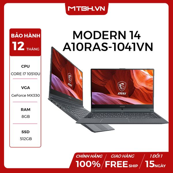 LAPTOP MSI MODERN 14 A10RAS 1041VN GEFORCE MX330 2GB INTEL CORE I7 10510U 8GB 512GB 14″ IPS BACKLIGHT KEYBOARD WIN 10 SPC