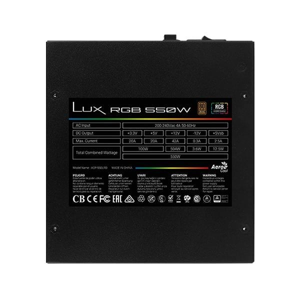 NGUỒN AEROCOOL LUX RGB 550W 80Plus Bronze Certified ( RGB SYNC )