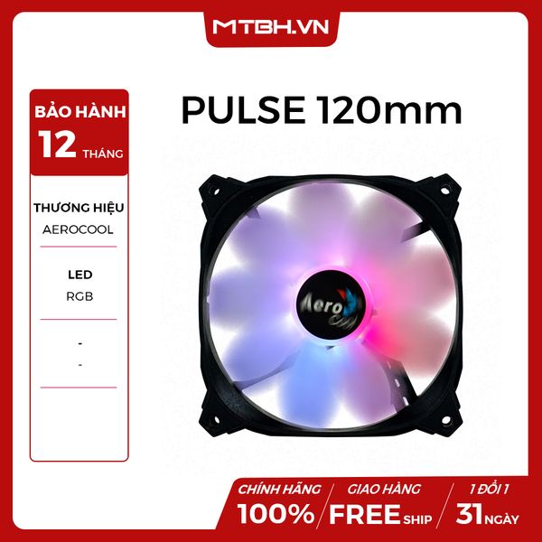 FAN CASE AEROCOOL PULSE 120mm, Fan 9 Cánh Siêu êm,Chống rung, LED RGB ( Addressable RGB, RGB SYNC With motherboard/ RGB Water Cooler PWM )