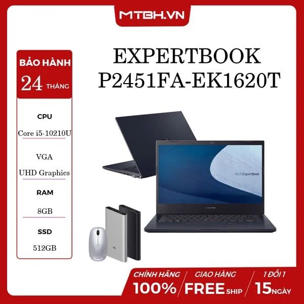 LAPTOP ASUS EXPERTBOOK P2451FA-EK1620T i5-10210U | 8GB RAM | 512GB SSD | 14.0FHD | WIN10 | FPT