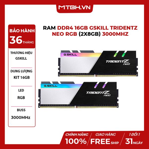 RAM DDR4 16GB GSKILL TRIDENTZ NEO RGB (2X8GB) 3000MHz