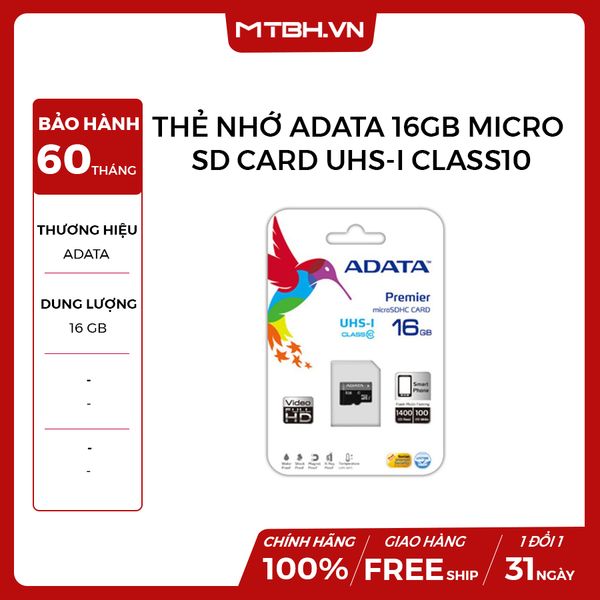 THẺ NHỚ ADATA 16GB MICRO SD CARD UHS-I CLASS10