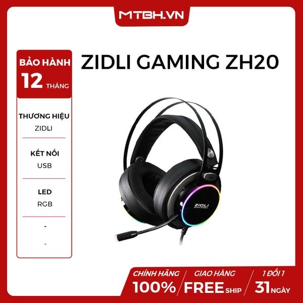 TAI NGHE ZIDLI GAMING ZH20 (Real RGB, Sound 7.1)
