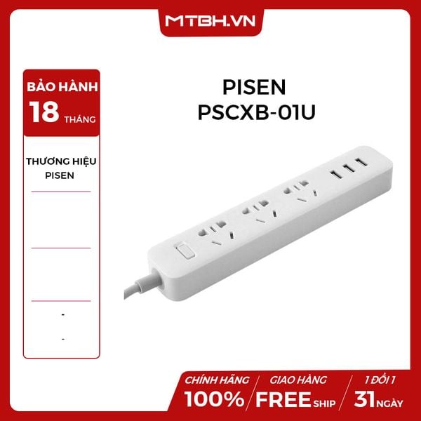 Ổ cắm điện Pisen PSCXB-01U(EP) ( 3xAC, 3x USB ) 3 Ổ CẮM AC + 3 Ổ USB