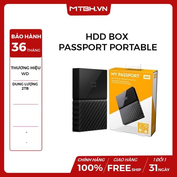 HDD BOX 2TB WD MY PASSPORT PORTABLE USB 3.0 (ổ cứng gắn ngoài) NEW BH 36TH