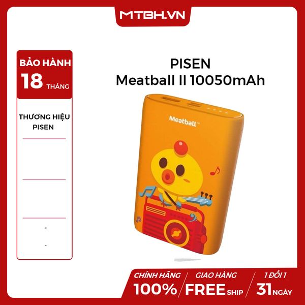 Sạc dự phòng Pisen Meatball II 10050mAh (Phiên bản mới - B) màu Cam