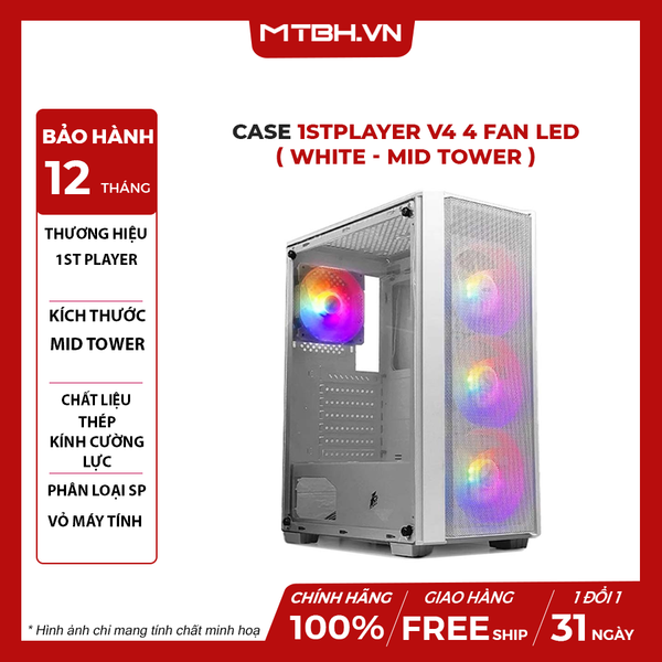 CASE 1STPLAYER V4 4 FAN LED ( WHITE - MID TOWER )