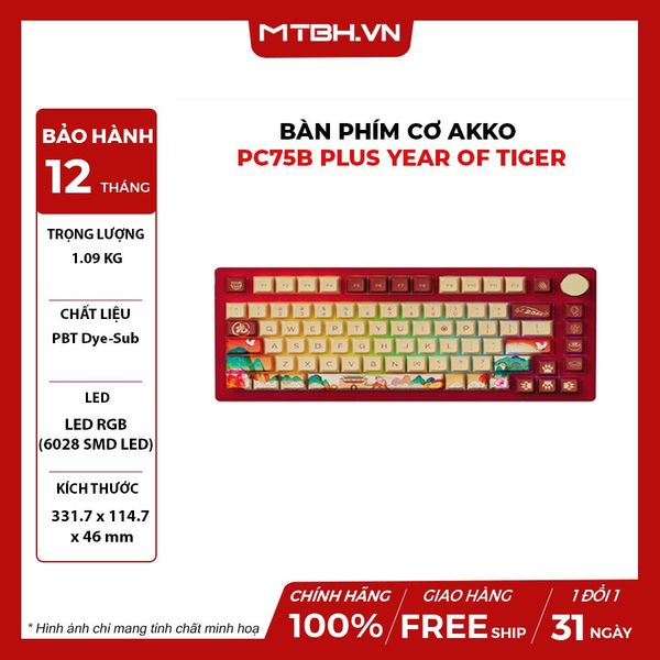 Bàn Phím Cơ AKKO PC75B Plus Year of Tiger (Bluetooth 5.0 / Wireless 2.4Ghz / Hotswap / Foam tiêu âm)