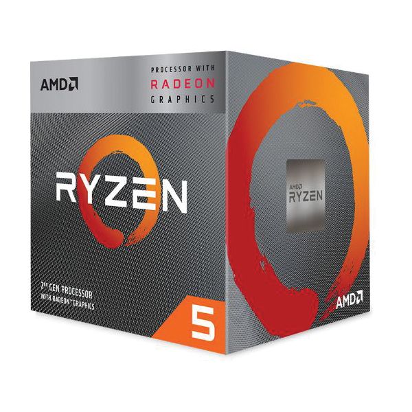 CPU AMD Ryzen 5 3400G, with Wraith Spire cooler/ 3.7 GHz (4.2 GHz with boost) / 6MB / 4 cores 8 threads / Radeon Vega 11 / 65W / Socket AM4