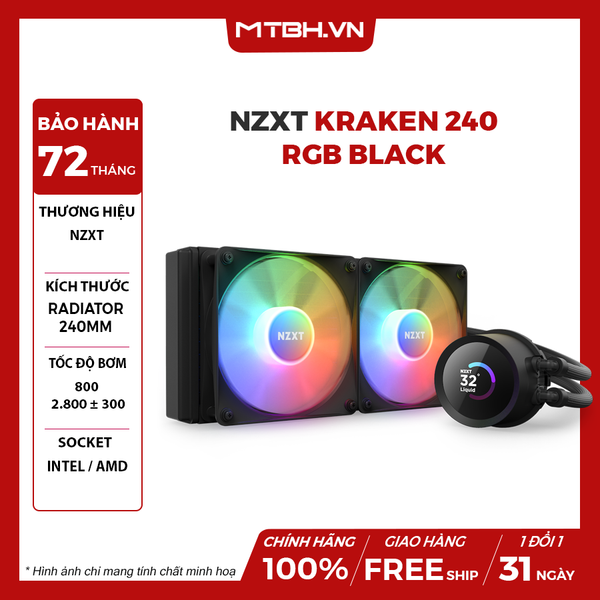 TẢN NHIỆT NƯỚC NZXT KRAKEN 240 RGB BLACK - 240MM (RL-KR240-B1)