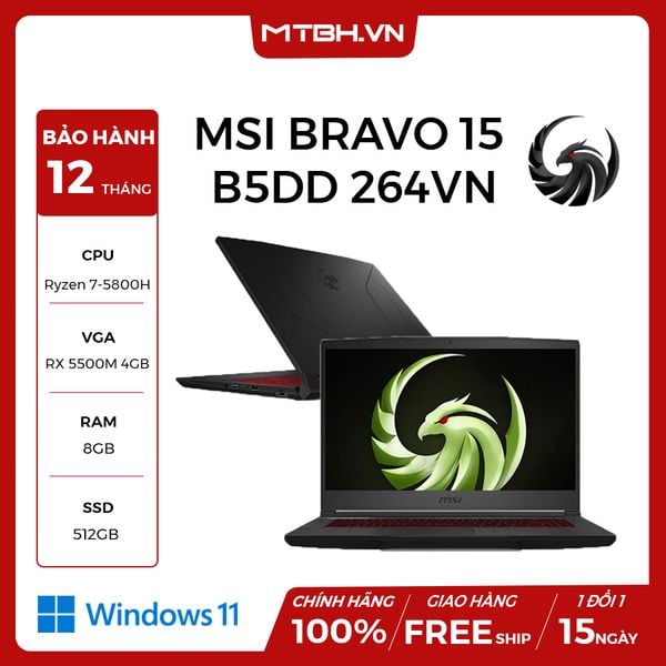 LAPTOP GAMING MSI BRAVO 15 B5DD 264VN Ryzen 7-5800H | RX 5500M 4GB | 8GB RAM | 512GB SSD | 15.6