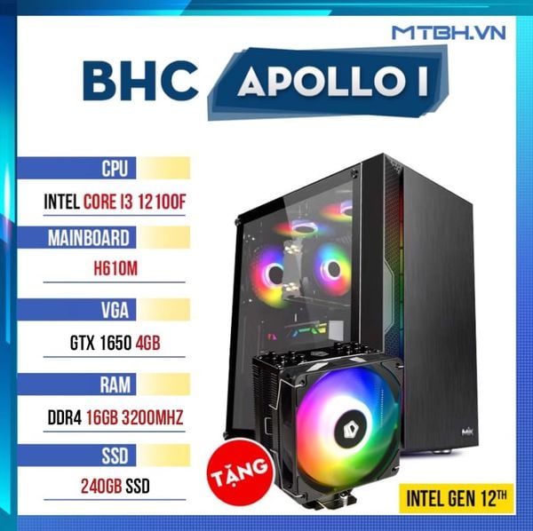 BHC APOLLO I (INTEL CORE I3 12100F|GTX 1650| 16GB|SSD 250GB ) GEN 12