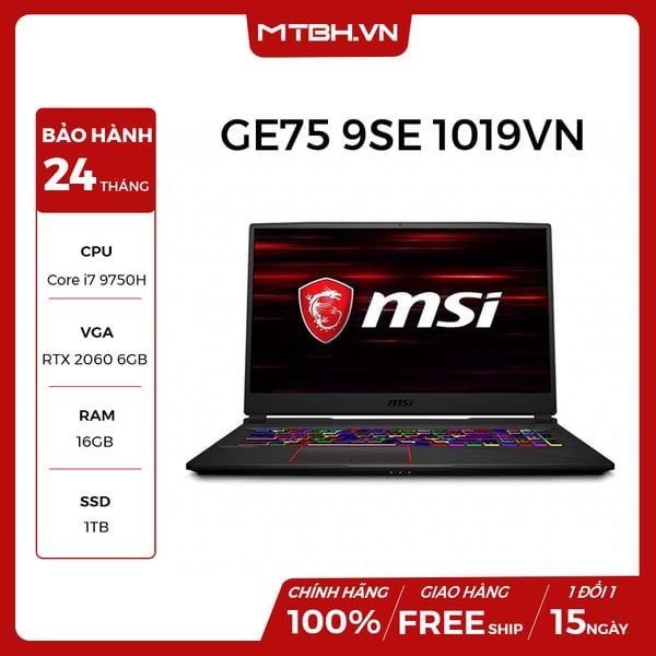 LAPTOP MSI GAMING GE75 Raider 9SE 1019VN RTX2060 6GB Intel Core i7 9750H 16GB 1TB 17.3″ IPS 240Hz 3ms Perkey RGB Win 10