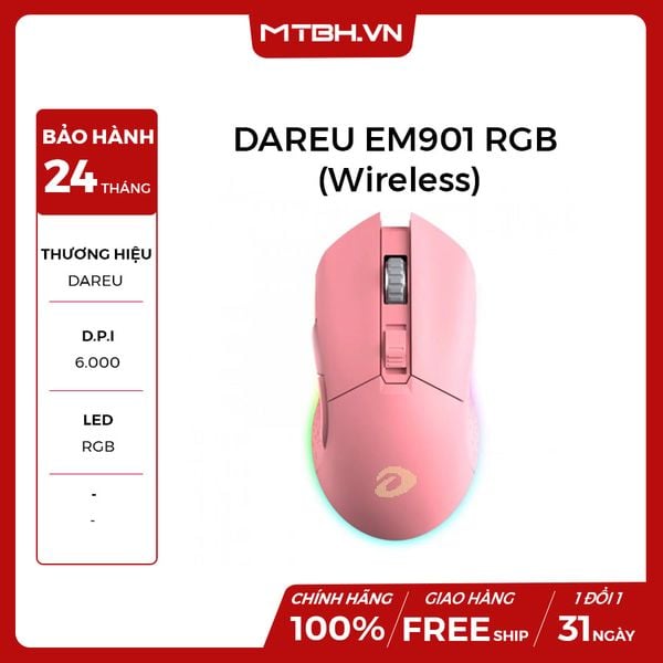 CHUỘT DAREU EM901 RGB PINK (Wireless)