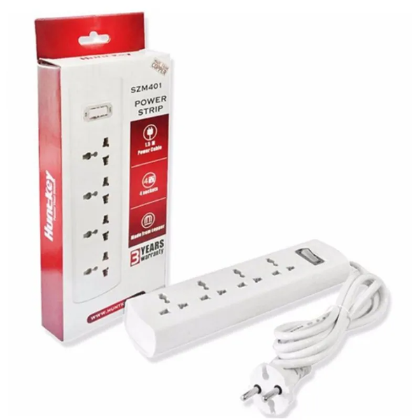 Ổ CẮM ĐIỆN HUNTKEY SZM401 - CẦU CHÍ CHỐNG QUÁ TẢI | 2500W | DÂY DÀI 1,5M | 4 Ổ CẮM