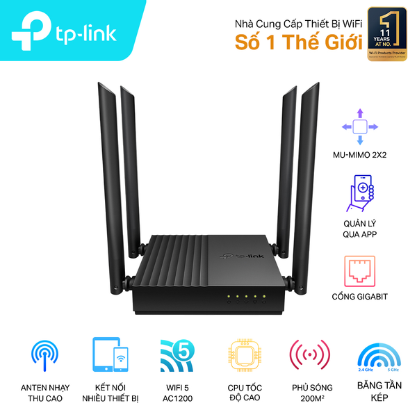 BỘ PHÁT WIFI TP-LINK ARCHER C64 AC1200 - BĂNG TẦN KÉP | GIGABIT ETHERNET | MU-MIMO | WPA3