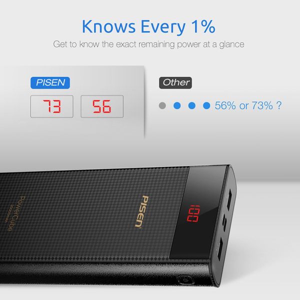 Sạc dự phòng Pisen Power Cube 20000mAh ( Type-C, 2x USB Smart ) Black