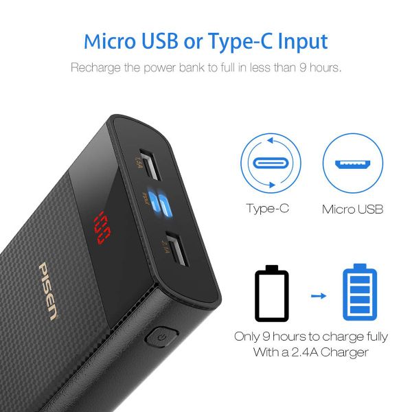 Sạc dự phòng Pisen Power Cube 20000mAh ( Type-C, 2x USB Smart ) Black