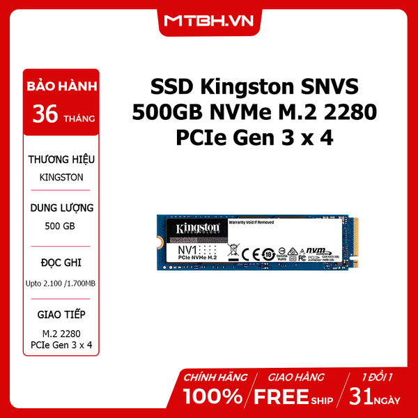 SSD Kingston SNVS 500GB NVMe M.2 2280 PCIe Gen 3 x 4