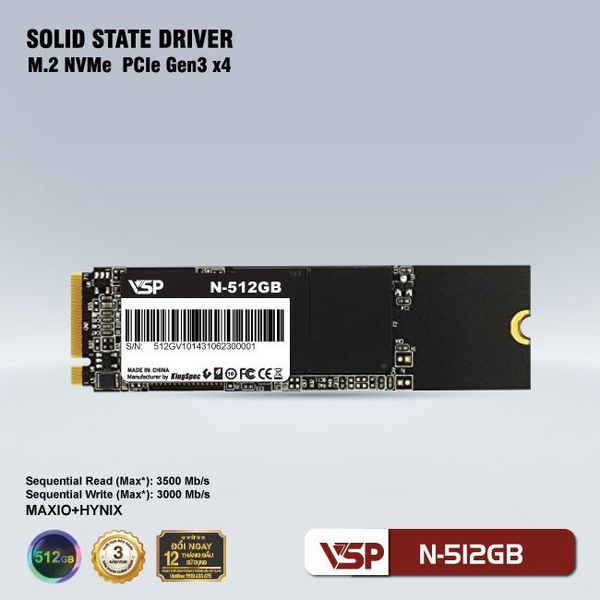 SSD VSP 512GB M.2 PCIe Gen3x4 NVMe (Read : 3500MB/s)